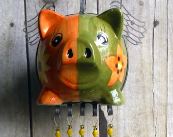 Spring Flying Pig Handmade Stained Glass Wind Chimes