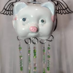 Flying Pig Wind Chime with Stained Glass Mint Green Chimes