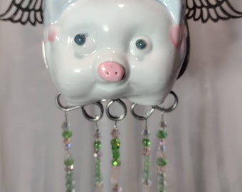 Flying Pig Wind Chime with Mint Green Chimes