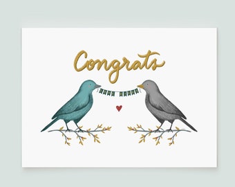 Congrats Love Birds Congratulations Wedding Card Engagement Card Just ...