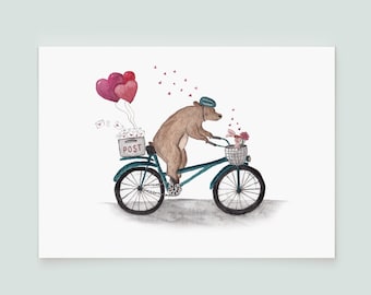 Bear Bunny Cute Love Card, Illustrated Animal Greeting Card