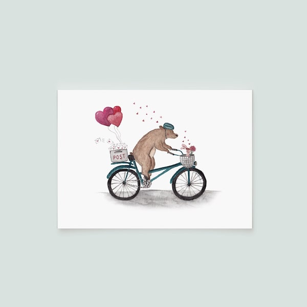 Bear Bunny Cute Love Card, Illustrated Animal Greeting Card
