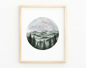 Montana Mountain Landscape Watercolor 8x10 Print