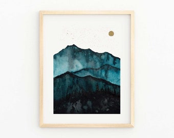 Teal Montana Mountains 8x10 Print