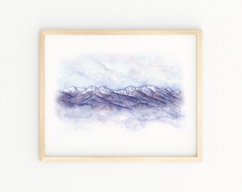 Watercolor Montana Mountains Art Print 10x8