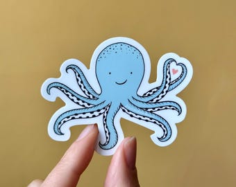 Vinyl Octopus Sticker, Cute Octopus love sticker, Ocean Marine Sticker