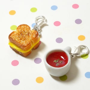 Grilled Cheese and Tomato Soup Charms, Polymer Clay Charm, Food Jewelry, Food Charms, Food Stitch Markers, Gifts for Foodie