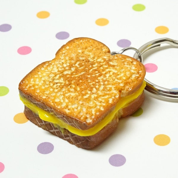 Grilled Cheese Keychain, Grilled Cheese Jewelry, Polymer Clay Charm, Food Jewelry, Food Necklace, Miniature Food, Grilled Cheese Gift