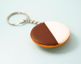 Black and White Cookie Keychain: Handmade Polymer Clay Foodie Charm
