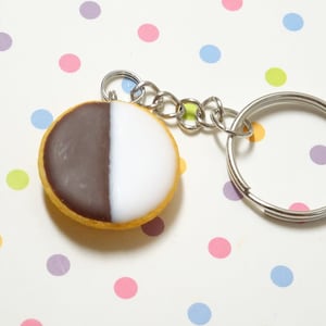 Black and White Cookie Keychain: Handmade Polymer Clay Foodie Charm