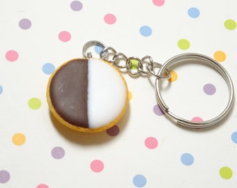 Black and White Cookie Keychain: Handmade Polymer Clay Foodie Charm