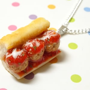 Meatball Sandwich Necklace, Sandwich Jewelry, Polymer Clay Charm, Food Jewelry, Food Necklace, Miniature Food, Foodie Gifts