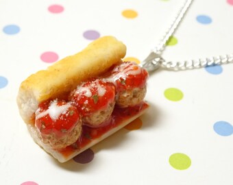 Meatball Sandwich Necklace, Sandwich Jewelry, Polymer Clay Charm, Food Jewelry, Food Necklace, Miniature Food, Foodie Gifts