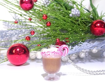 Hot Chocolate Necklace, Christmas Charm, Food Jewelry, Polymer Clay Charm, Gift for foodie, Hot Chocolate Jewelry, Christmas Gifts