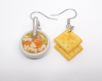 Chicken Noodle Soup & Cracker Earrings: Polymer Clay Food Charm