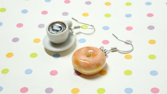 Coffee and Donut Earrings Coffee House Earrings Foodie Earrings