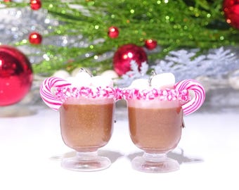 Hot Chocolate Earrings, Christmas Earrings, Food Jewelry, Polymer Clay Charm, Miniature Food Jewelry, Christmas Jewelry, Gift for foodie