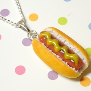 Handmade Polymer Clay Hot Dog Necklace: Foodie Jewelry Gift