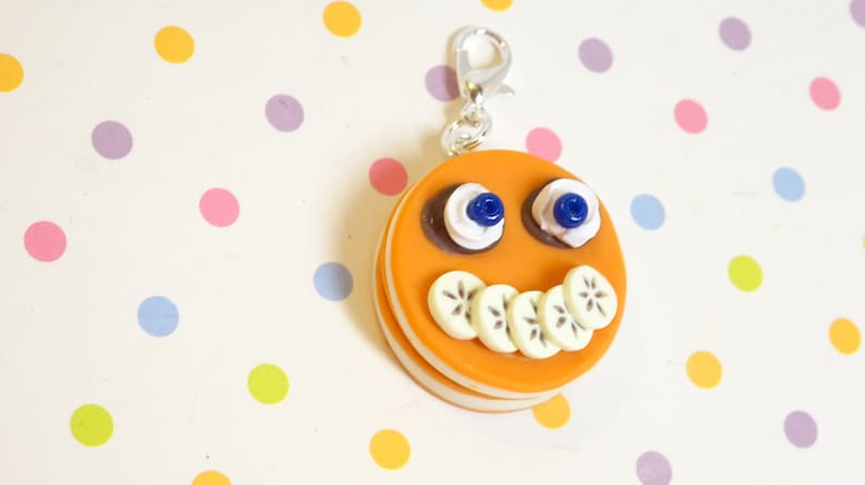 Happy Face Pancake Necklace Food Charm Kawaii Jewelry Polymer Clay Charm Smiley Face Charm Food Jewelry Pancake Charm Miniature Food