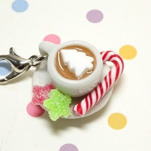 Hot Chocolate Charm, Christmas Charm,Food Jewelry, Polymer Clay Charm, Miniature Food Jewelry, Christmas Stitch Marker,Gift for foodie