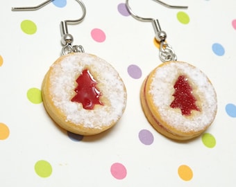 Christmas Earrigs, Linzer Cookie Earrings, Food Jewelry, Polymer Clay Charm, Miniature Food Jewelry, Fake Food Jewelry, Gift for foodie