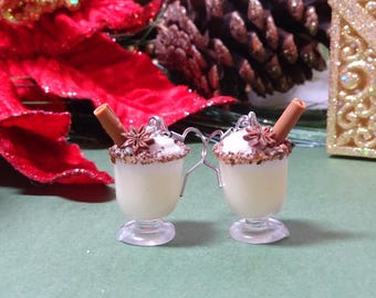 Eggnog Christmas Earrings: Polymer Clay Miniature Food Jewelry