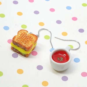 Grilled Cheese Earrings, Tomato Soup Earrings, Polymer Clay Charm, Food Jewelry, Food Earrings, Sandwich Earrings, Gifts for Foodie