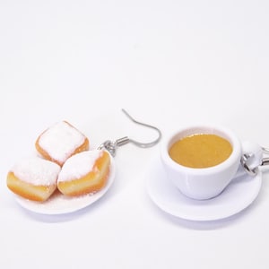 Donuts Earrings, Food Jewelry, Food Earrings, Coffee Jewelry, Polymer Clay Charm, Beignets Charm, Gifts for coffee lover, Foodie Gifts