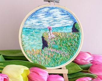 Impressionistic Hand Embroidery. Inspired by Claude Monet Painting. Art for Home Gallery Wall. Embroidered Sea Landscape. Gift for Mom.