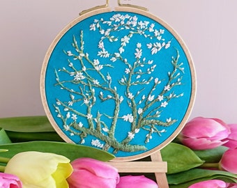 Hand Embroidery Almond Blossom by Vincent Van Gogh. Hoop Art. Any Occasion Art Admirer Gift. Original Gift for New Mom. Baby Birth Gift