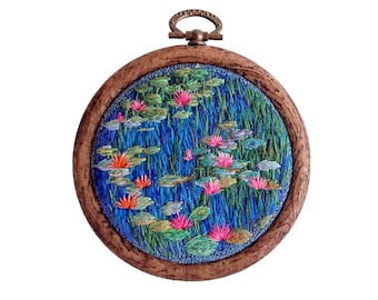 Water Lilies | Impressionistic hand embroidery | Claude Monet art inspired | Floral landscape | Small gift for Mom