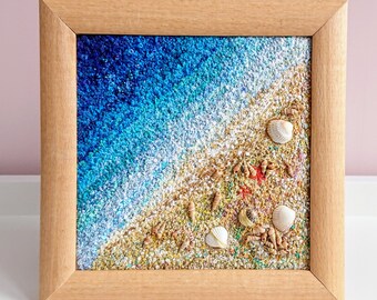 Ocean Thread Painting. Beach Turquoise Waves. Seascape Embroidered Art. Tropical 3d Mixed Media Art. Oceanic Escape. Nautical Coastal Decor.