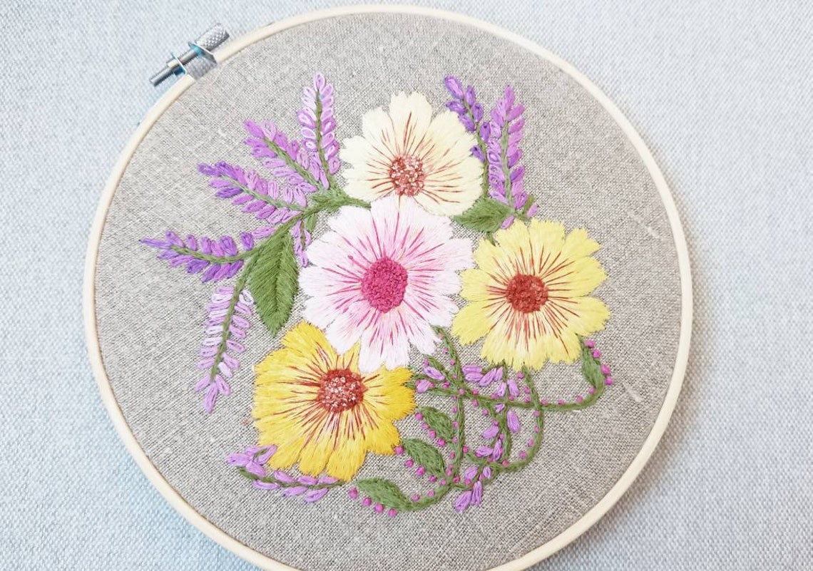 Rustic Embroidered Decor Wild Flowers / Hand Embroidered Home Etsy