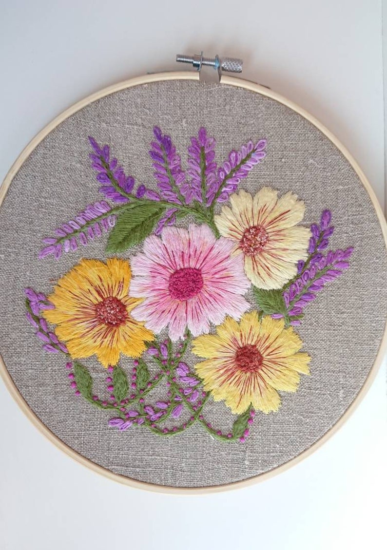Rustic Embroidered Decor Wild Flowers / Hand Embroidered Home Etsy