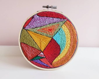 Abstract Geometric Embroidery. Boho Home Decor. Gift for Art lovers Hoop Art. Pop Art  Decor. Modern Stitching
