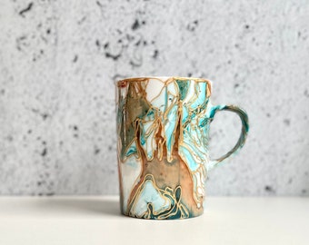 ELLIOT 101129 Mug mug green turquoise and peach gold gift for her him  porcelaine pebeo useful art christmas gift