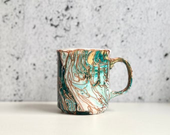 EDOUARD 101133  handpainted porcelain soft green turquoise and peach rose gold  mug gift christmas latte coffee unique design porcelain art