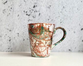 ELLA 101124  handpainted porcelain soft green forest and copper  mug gift christmas latte coffee unique design porcelain art