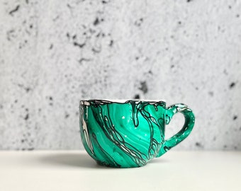 LARGE 101140  handpainted porcelain vivid green turquoise and black mug gift christmas latte coffee unique design porcelain art