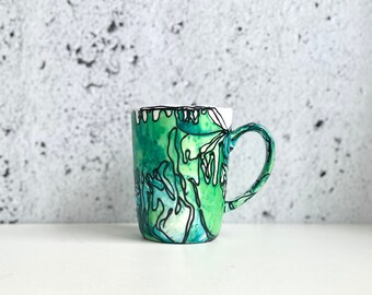 ROSA Mug green turquoise and black mat gold gift for her him  porcelaine pebeo useful art christmas gift
