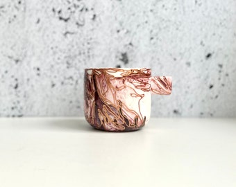 FANCY mug pink burgundy and lavender and  gold hostess gift gold abstract porcelain handpainted for coffee or latte chocolate tea
