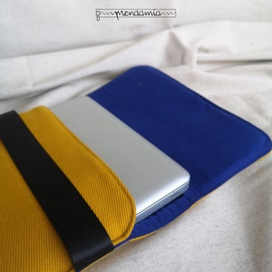 Housse en tissu rembourrée pour ordinateur portable 14", pochette macbook jaune faite main, pochette fine et résistante, cadeau pour étudiant universitaire