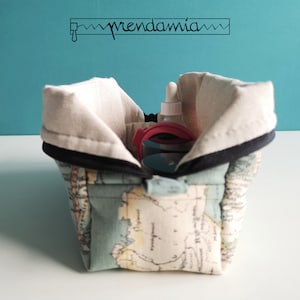 Trousse de toilette rectangulaire en toile imprimée avec carte, trousse de maquillage matelassée faite à la main, étui pour carte avec poche, cadeau pour voyageur