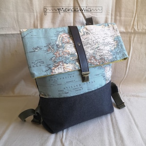 Canvas-Rucksack mit Kartenstoff, Rucksack mit Stadtklappe, handgefertigter Designer-Rucksack, Geschenkrucksack für Ihren reisenden Freund