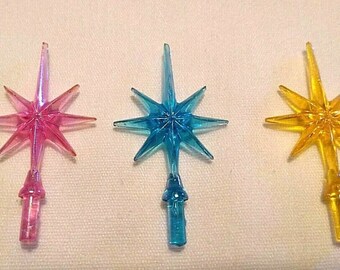 Large Pink Starburst Star Ceramic Christmas Tree Topper VINTAGE Lights Bulbs