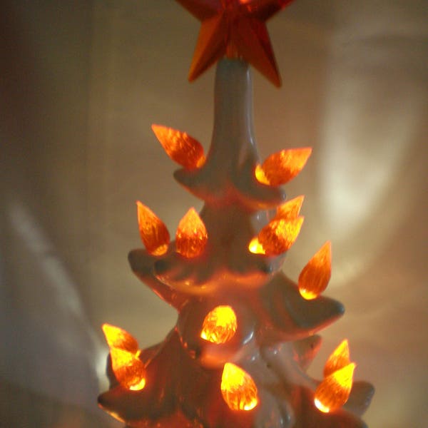 20 Vintage EXTRA LARGE Orange Flame Twists Ceramic Christmas Tree Lights Bulbs Rare  *NEW*...Low Shipping!