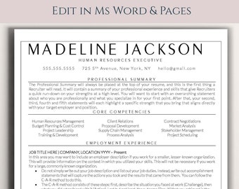 Plantilla de currículum profesional: Carta de presentación y referencias (Word, descarga instantánea)