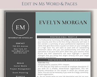 Kreativ CV-mall för Word + Gratis personligt brev + Sociala ikoner | Modern CV-mall | Professionell CV-mall | Direkt nedladdning