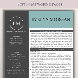 Creative Resume Template for Word + Free Cover Letter + Social Icons | Modern CV Template | Professional Resume Template | Instant Download