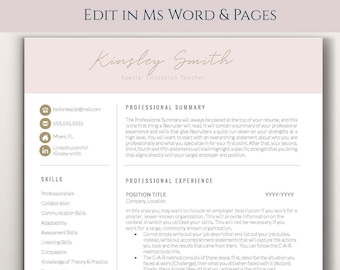 Modern Resume Template for Word: Cover Letter & Social Icons (Instant Download)